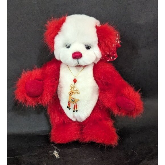 Babcock Bears Rainy red white 8" handmade  2017 German glass eyes Jointed plush - Picture 1 of 12
